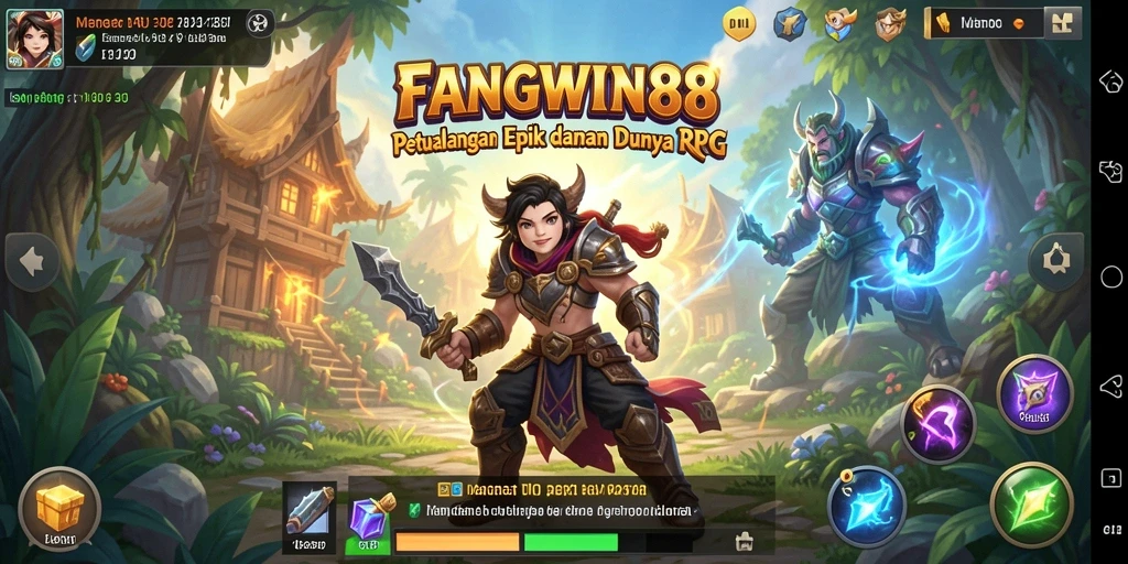 Screenshot gameplay <strong>FANGWIN88</strong> menampilkan aksi pertempuran seru di dunia fantasi.