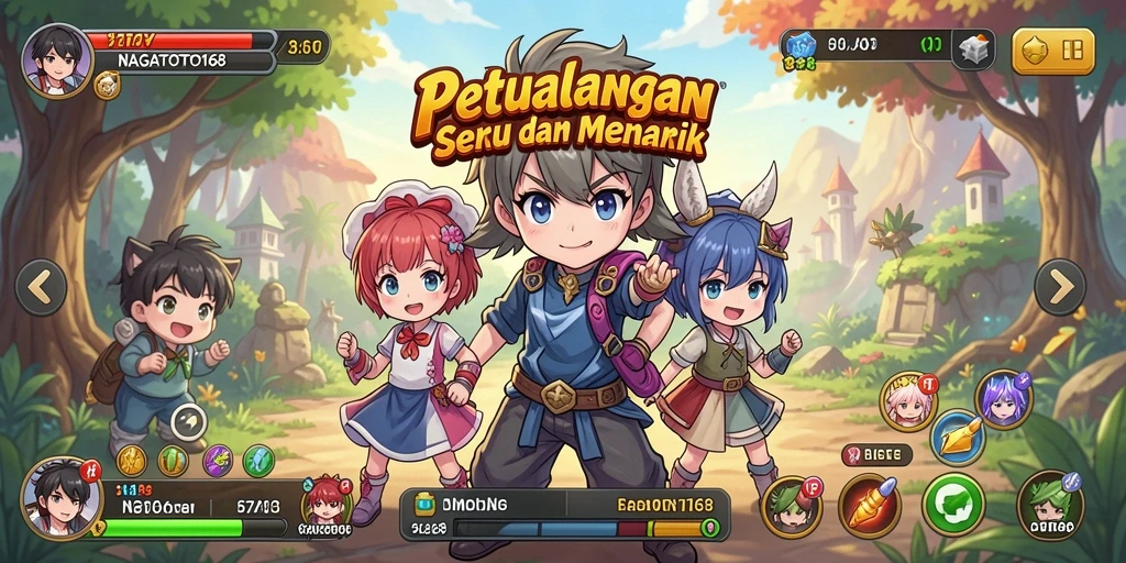 Screenshot gameplay NAGATOTO168 yang menunjukkan aksi seru karakter Anime.