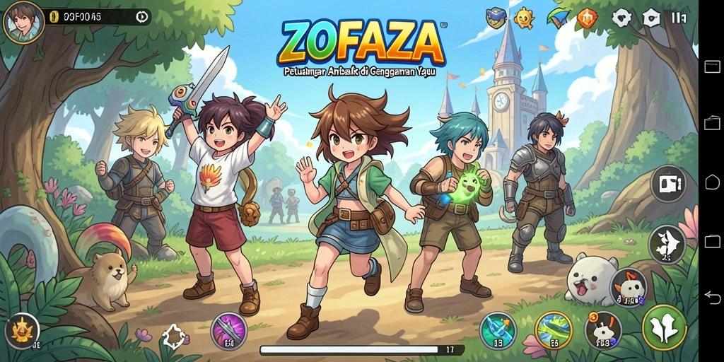 Tangkapan layar gameplay ZOFAZA yang menampilkan aksi karakter Anime.